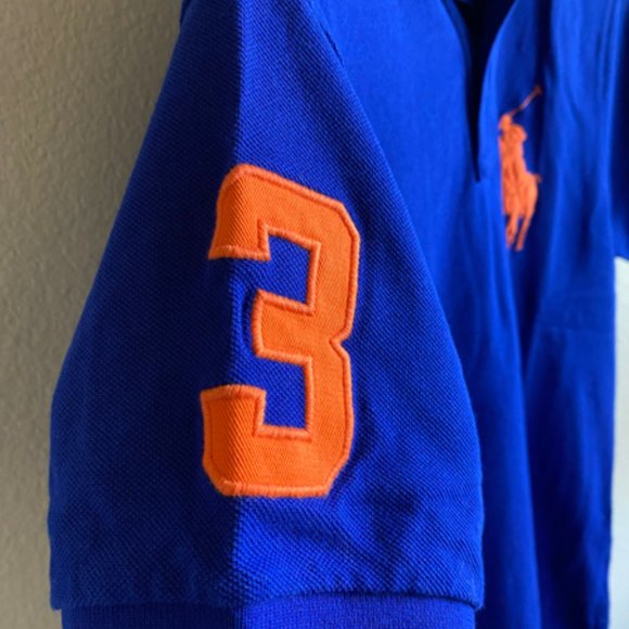 Ralph Lauren New Men's Big Pony Player Mesh Knit Polo Royal w/Navel Orange NWT - Picture 4 of 5